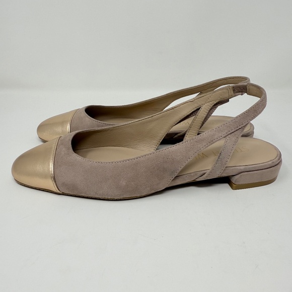 New Stuart Weitzman Sleek Slingback Flat Suede Crushed Metallic Sz 6 - Picture 7 of 11